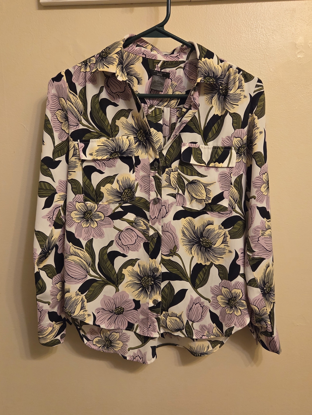 Grandmillennial Floral Cottagecore Button Down Long Sleeve Utility Blouse XXSP
